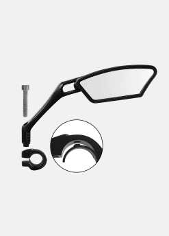 a black side mirror with a screw and a screw
